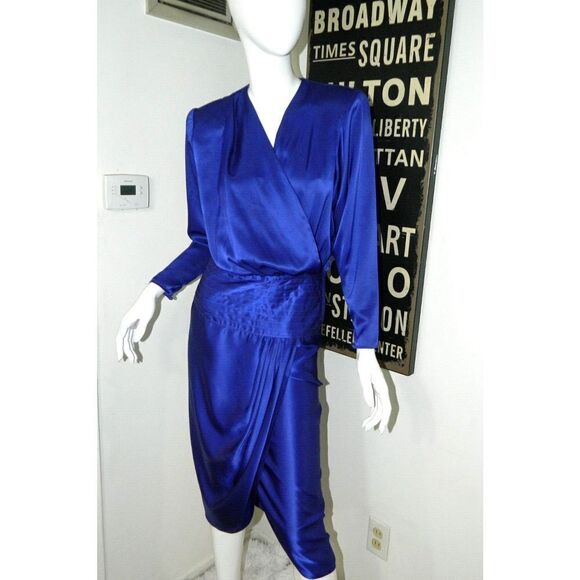 Vintage B.B. Collections Dress Purple Faux Wrap Party Cocktail Dress Size 6 - Picture 1 of 11